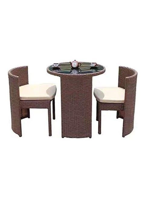 2-Piece Rattan Chair With Glass Top Table Brown