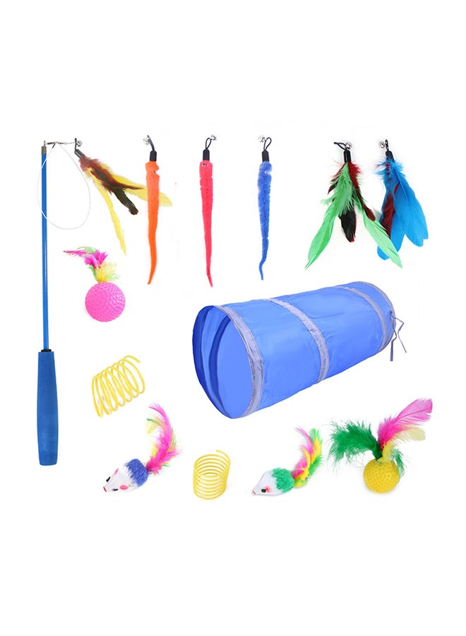 14 Piece Variety Pet Toys Pack Set Including Feather Mouse Tunnel Multicolour 34x30x7cm - Image 1