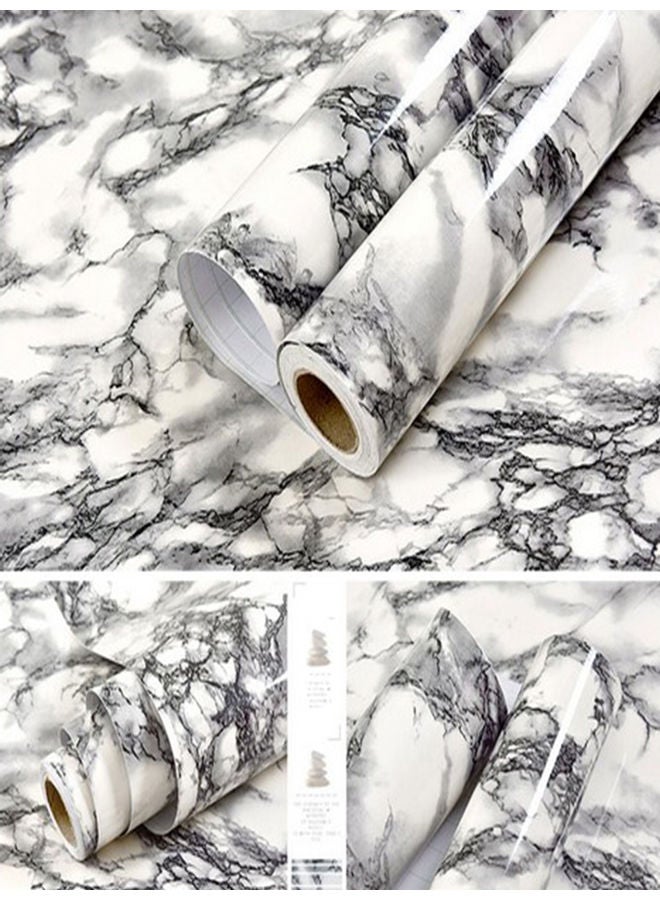 Marble Printed Waterproof Self-Adhesive Wall Sticker Grey/White