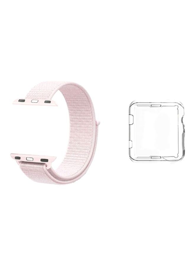 MARGOUN - Sport Nylon Loop Band with Protective Case For Apple Watch 44mm Pink Sand - Image 1