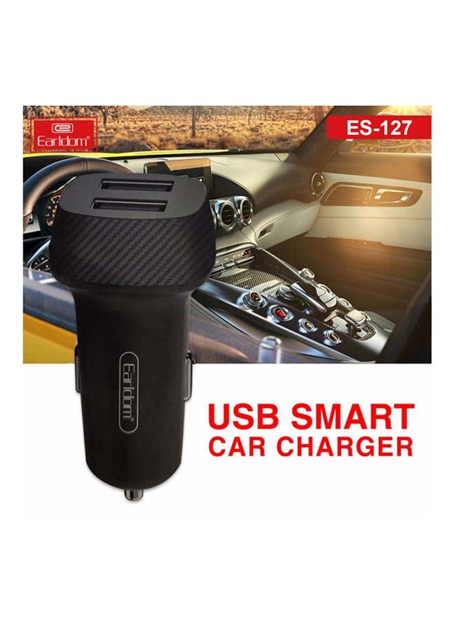 Earldom - Car Charger With 2 USB Port along with cable for Charging IOS And Android Smart Phones Black - Image 1