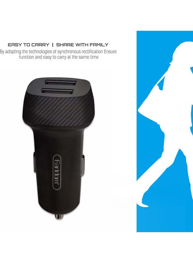 Earldom - Car Charger With 2 USB Port along with cable for Charging IOS And Android Smart Phones Black - Image 1