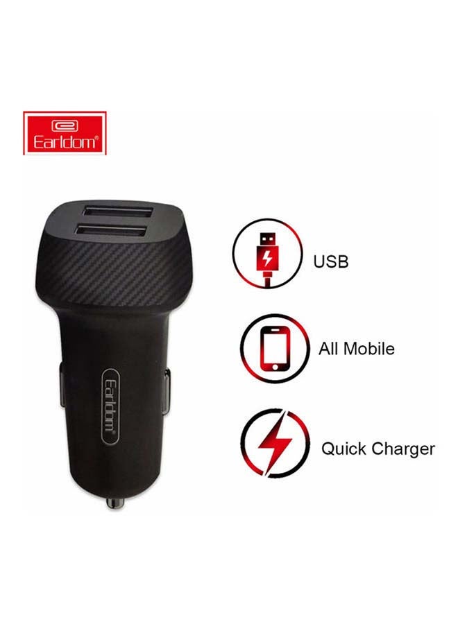Earldom - Car Charger With 2 USB Port along with cable for Charging IOS And Android Smart Phones Black - Image 1