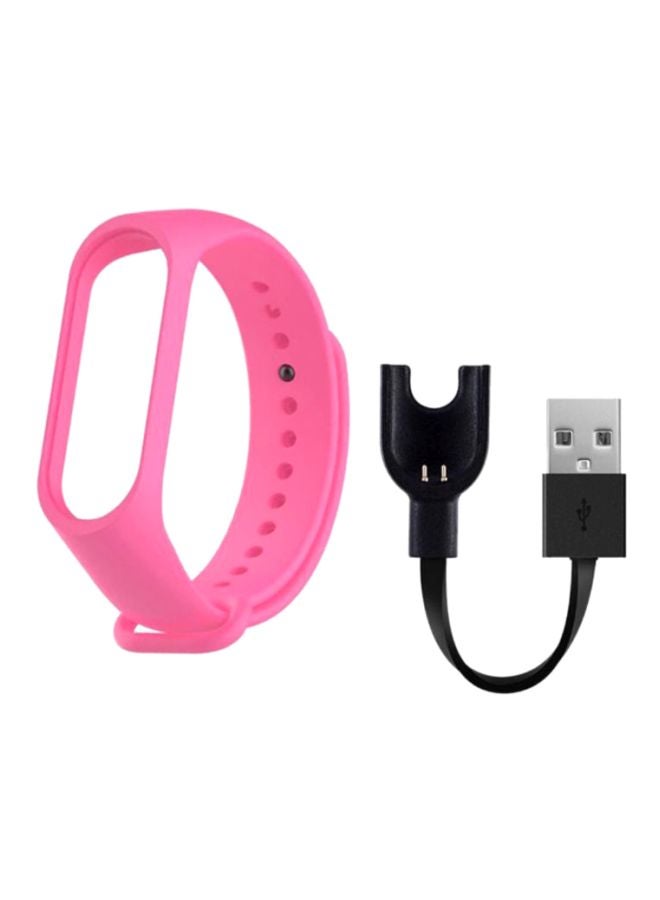MARGOUN Replacement Strap For Xiaomi Mi Band 3 With USB Charger Cable Pink/Black 