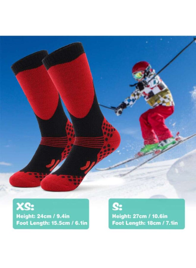 طقم جوارب تزلج احترافية رياضية من زوجين أحمر وأسود - Image 2