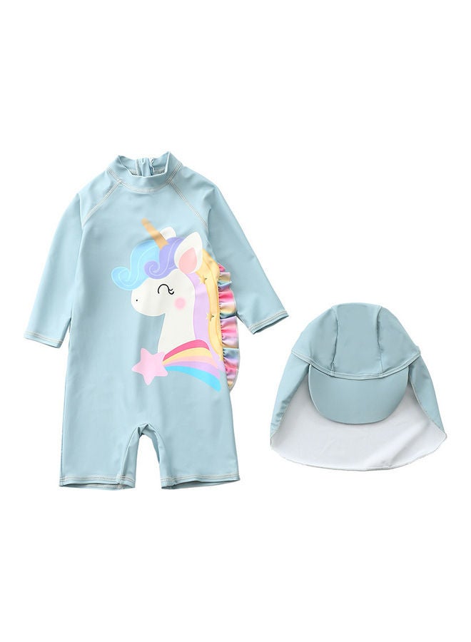 XiuWoo Girl's Cute Swimwear With Cap 100cm 