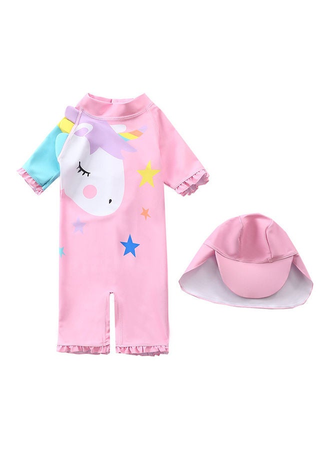 XiuWoo Girl's Cute Swimwear With Cap 80cm 