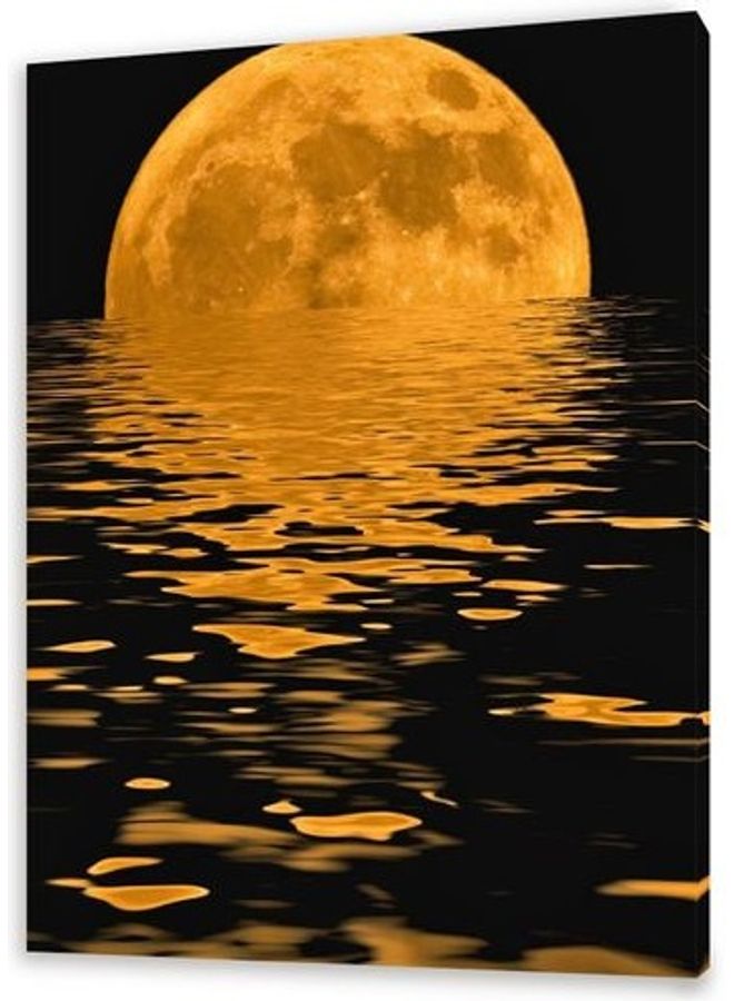 Moon Themed Canvas Wall Art Black/Orange L - Image 1