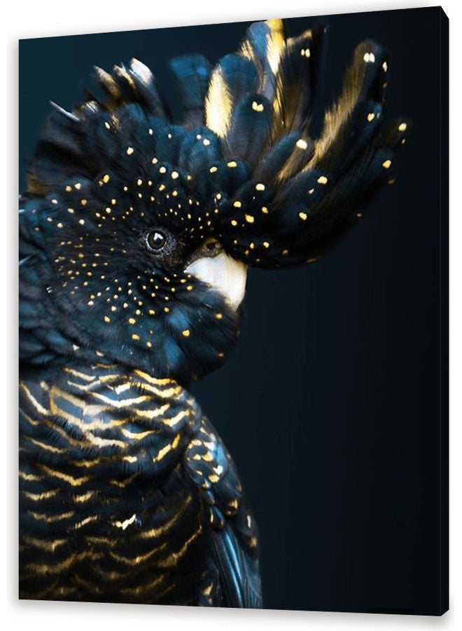 Birds Printed Canvas Wall Art Black/Blue/Gold M - Image 1