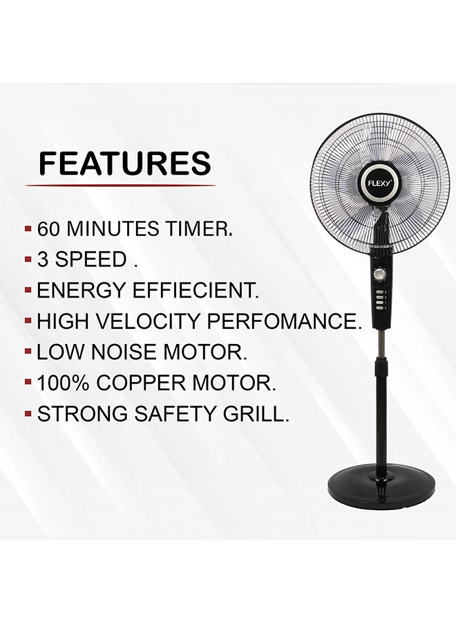 Flexy 16 Inches 5 Leaf Adjustable Height 3 Speed Stand Fan FST16TS Black  - Image 4