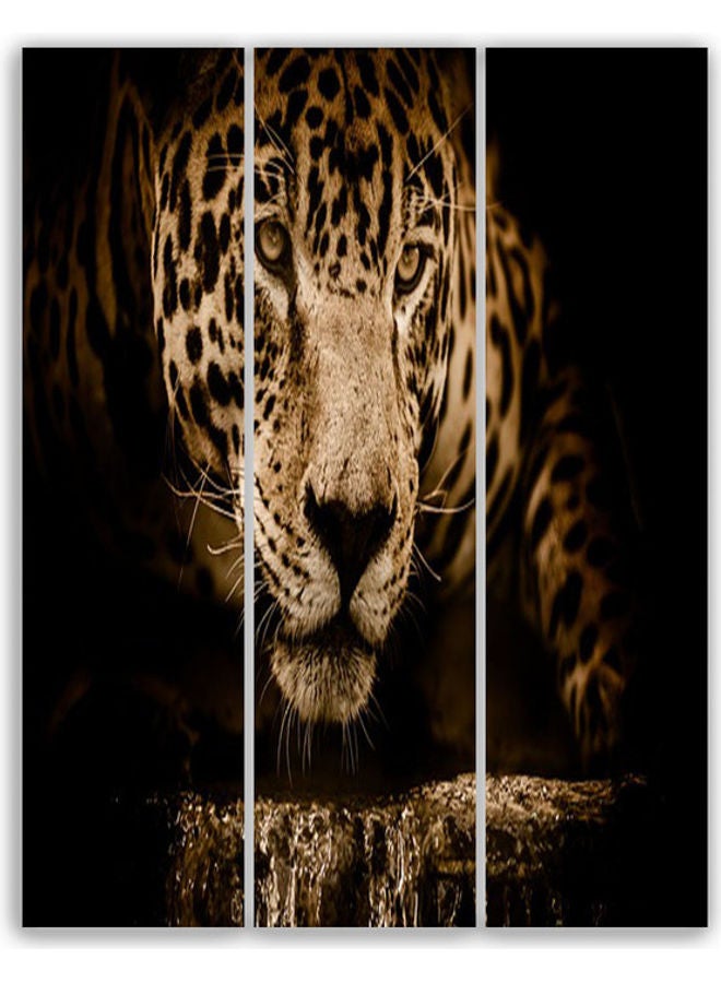 طقم لوحات فنية بتصميم فهد من 3 قطع أسود/بني S - Image 1