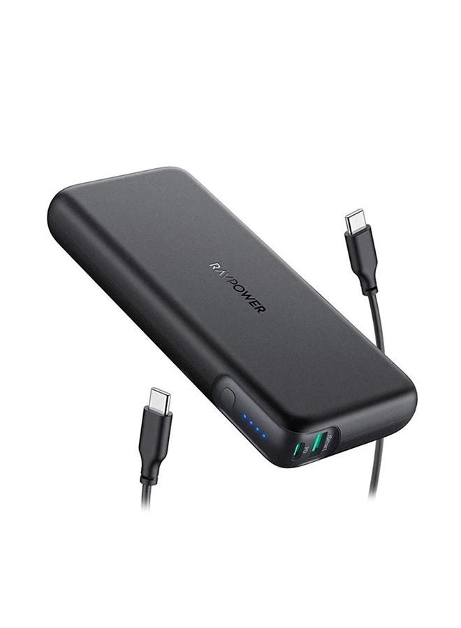 RAVPOWER 20000.0 mAh PD Pioneer Dual Port Portable Power Bank With Charging Cable black  - Image 1