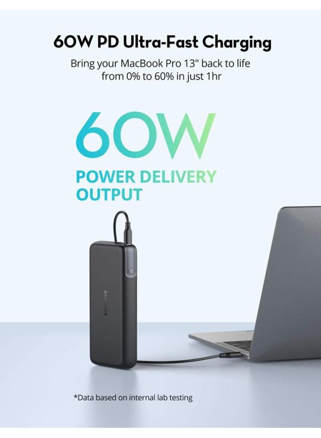 RAVPOWER 20000.0 mAh PD Pioneer Dual Port Portable Power Bank With Charging Cable black  - Image 2