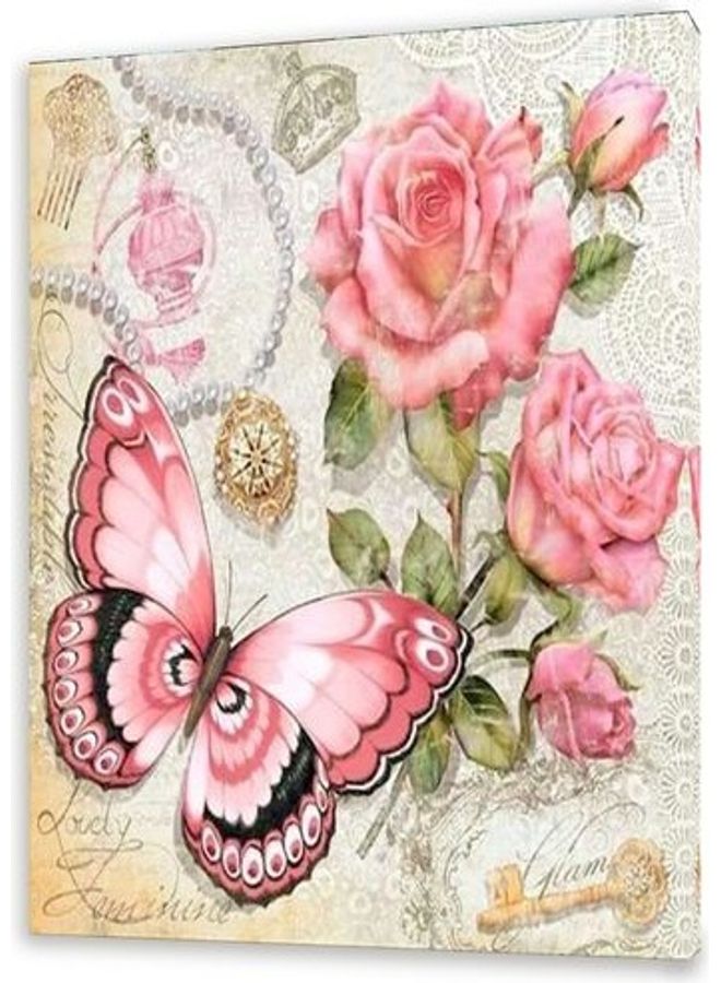 Flowers and Butterfly Canvas Wall Art Multicolour M - Image 1