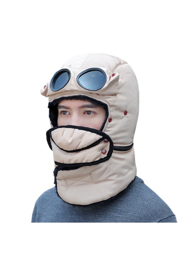 Windproof Face Cover Ushanka Bomber Cap Beige 