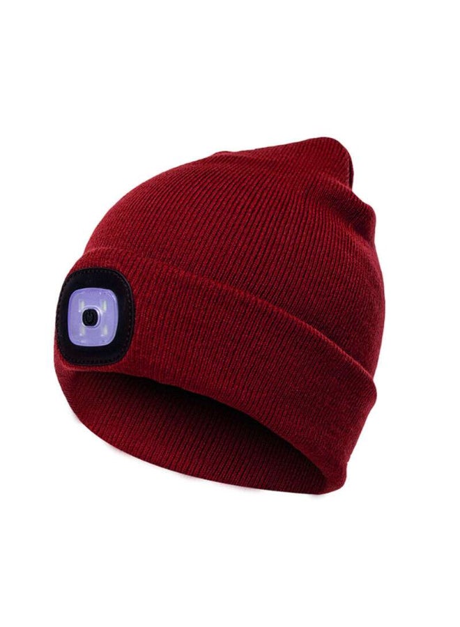 4-LED Built-In Knitted Beanie Cap Maroon