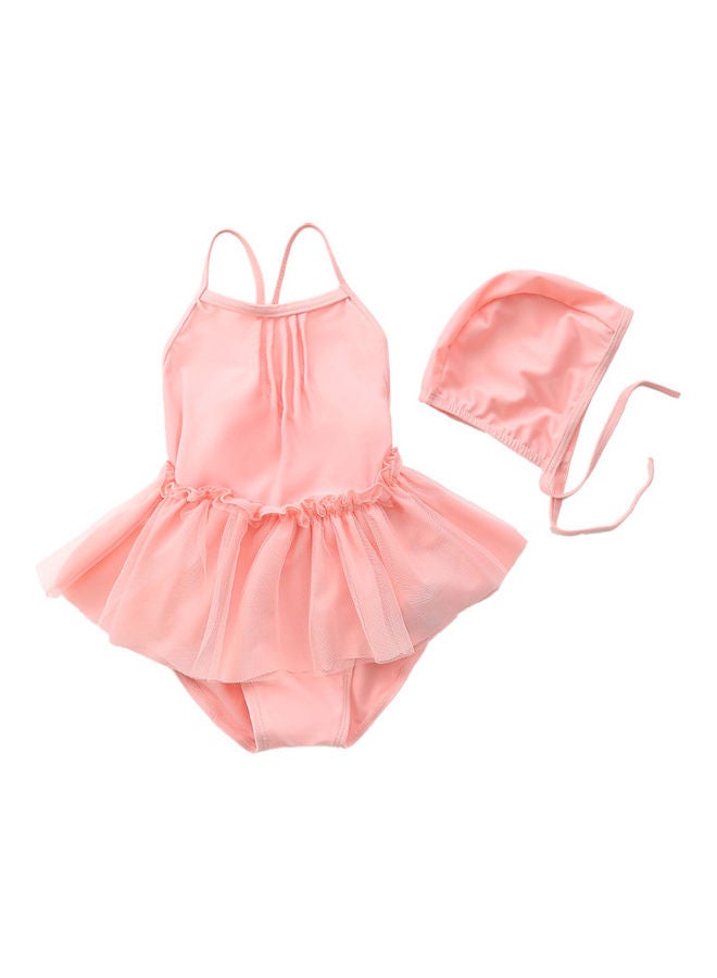 XiuWoo Girl's Cute Swimwear with Cap 80cm 