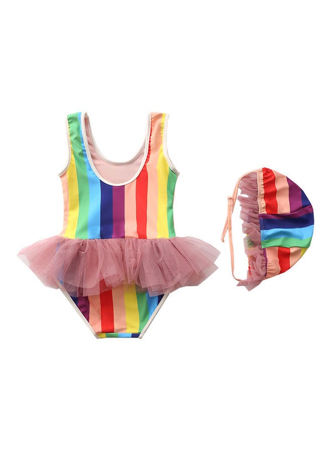 XiuWoo Girl's Cute Swimwear with Cap 110cm 