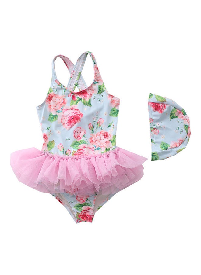 XiuWoo Girl's Cute Swimwear With Cap 80cm 
