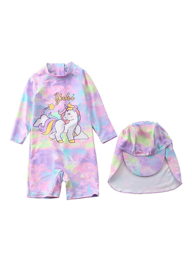 XiuWoo Girl's Cute Swimwear With Cap 100cm  - Image 1