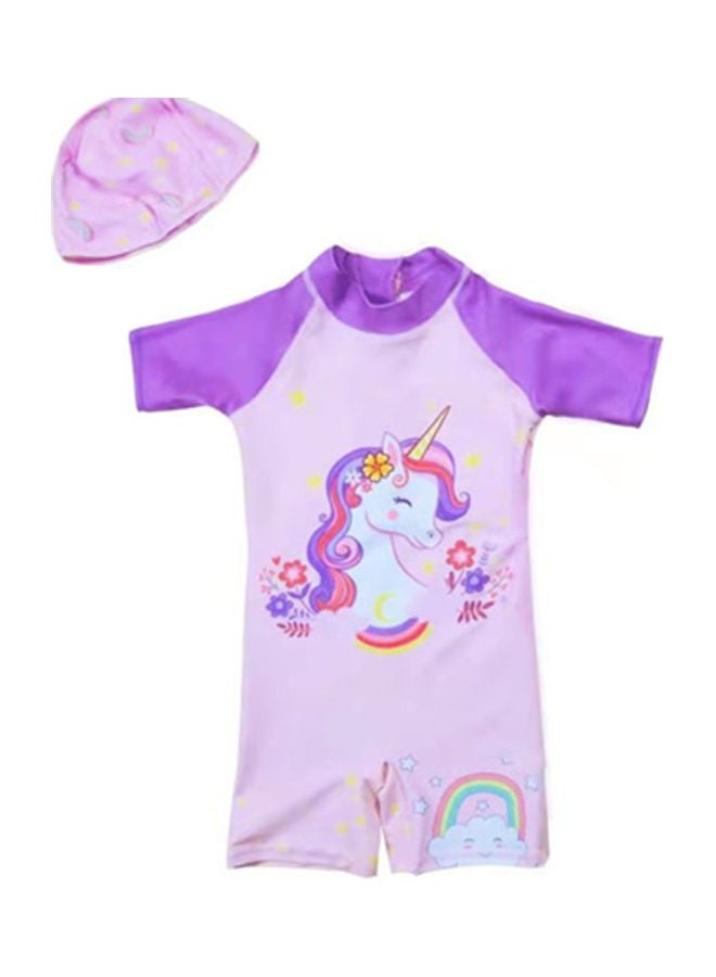 XiuWoo Girl's Cute Swimwear With Cap 110cm 