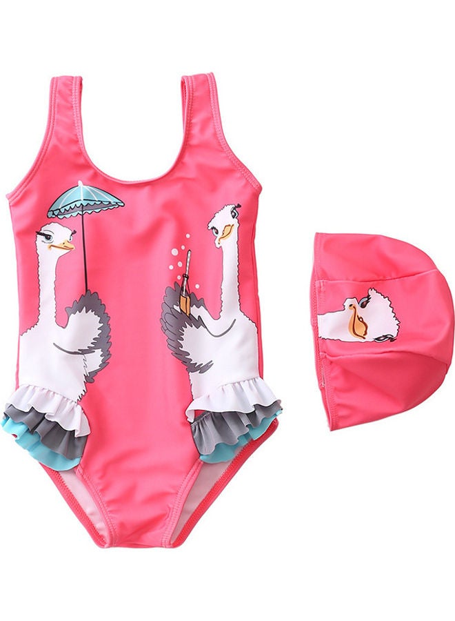 XiuWoo Girl's Cute Swimwear With Cap 90cm 