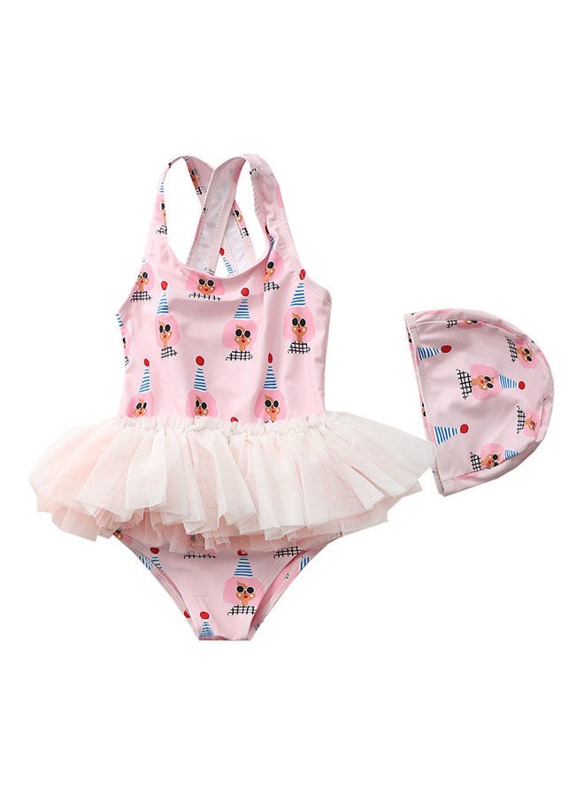 XiuWoo Girl's Cute Swimwear With Cap 110cm 
