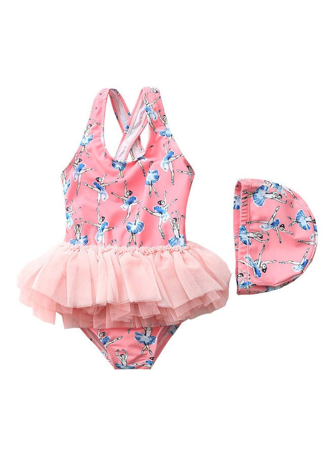 XiuWoo Girl's Cute Swimwear With Cap 100cm 