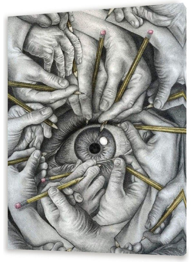 Eye Themed Canvas Wall Art With Frame Grey/Yellow/Black L - Image 1
