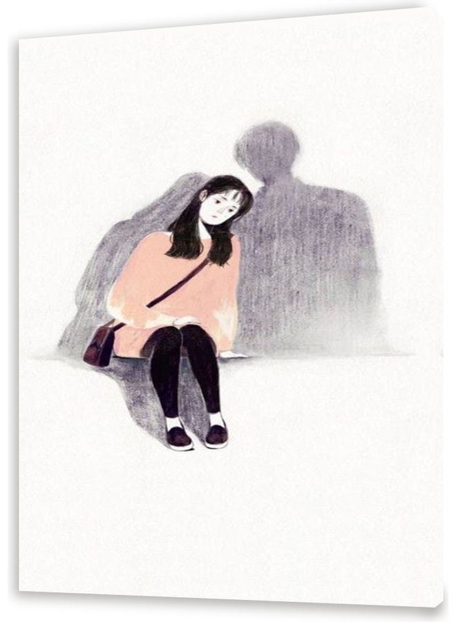 لوحة فنية من القماش الكتاني بتصميم فتاة حزينة متعدد الألوان M - Image 1