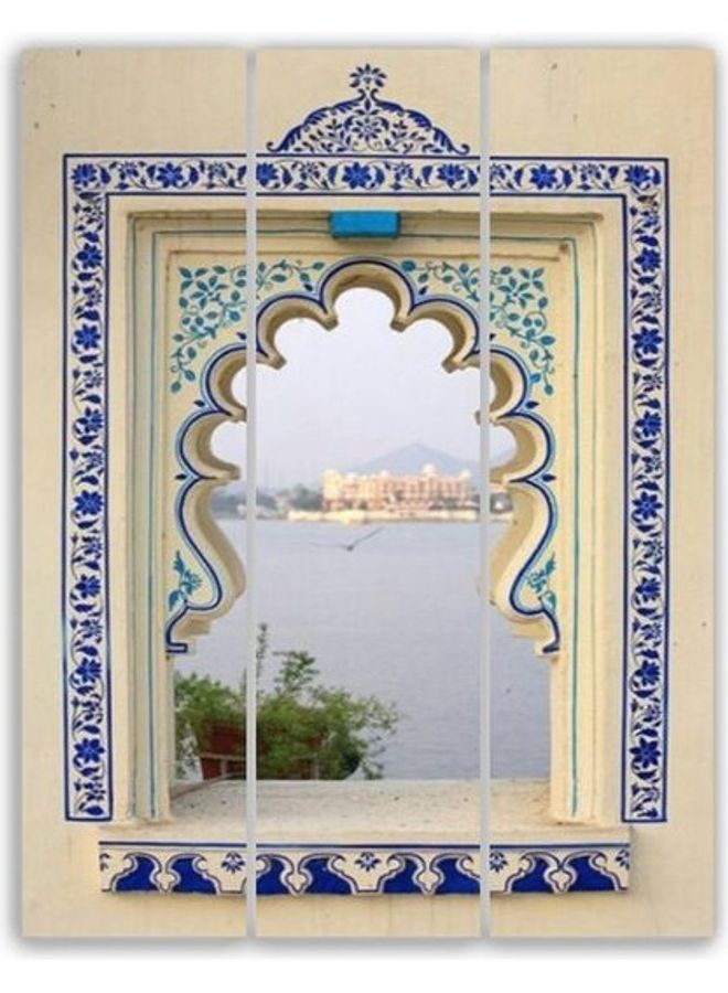 طقم لوحات فنية بتصميم مدينة مكون من 3 قطع بيج\أزرق\أخضر S - Image 1