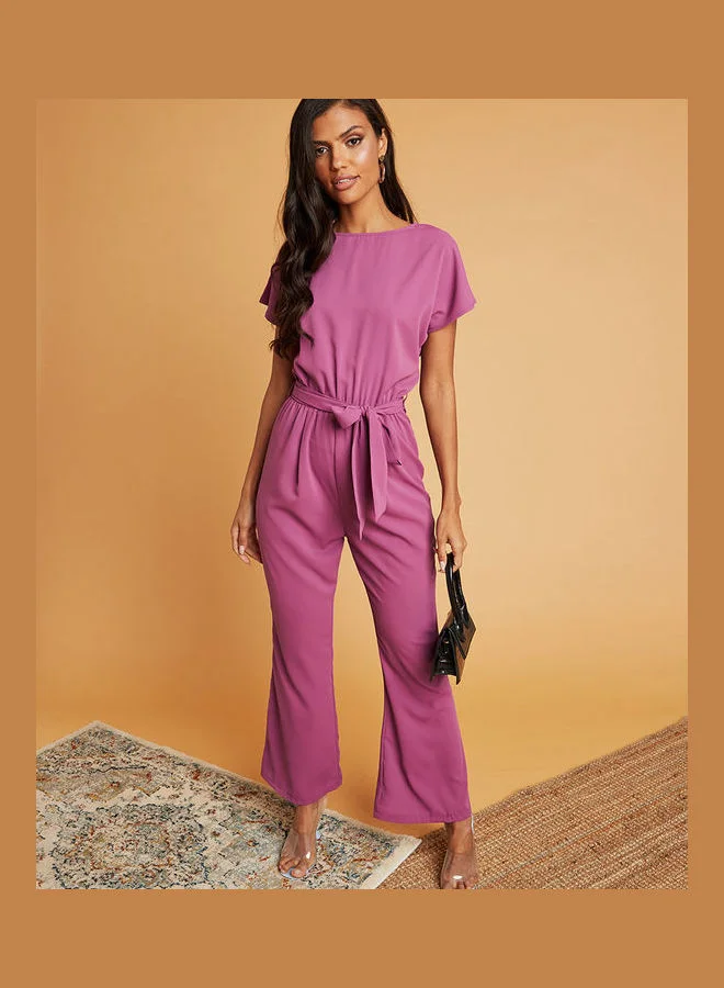 Closet By Styli Self Tie Belt Straight Leg Jumpsuit Lilac