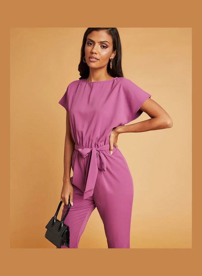 Closet By Styli Self Tie Belt Straight Leg Jumpsuit Lilac