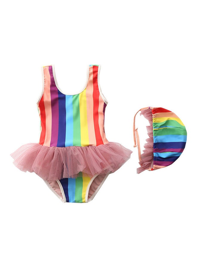 XiuWoo Girl's Cute Swimwear with Cap 110cm  - Image 1