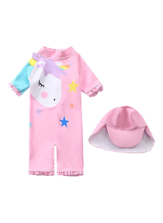 XiuWoo Girl's Cute Swimwear With Cap 100cm 