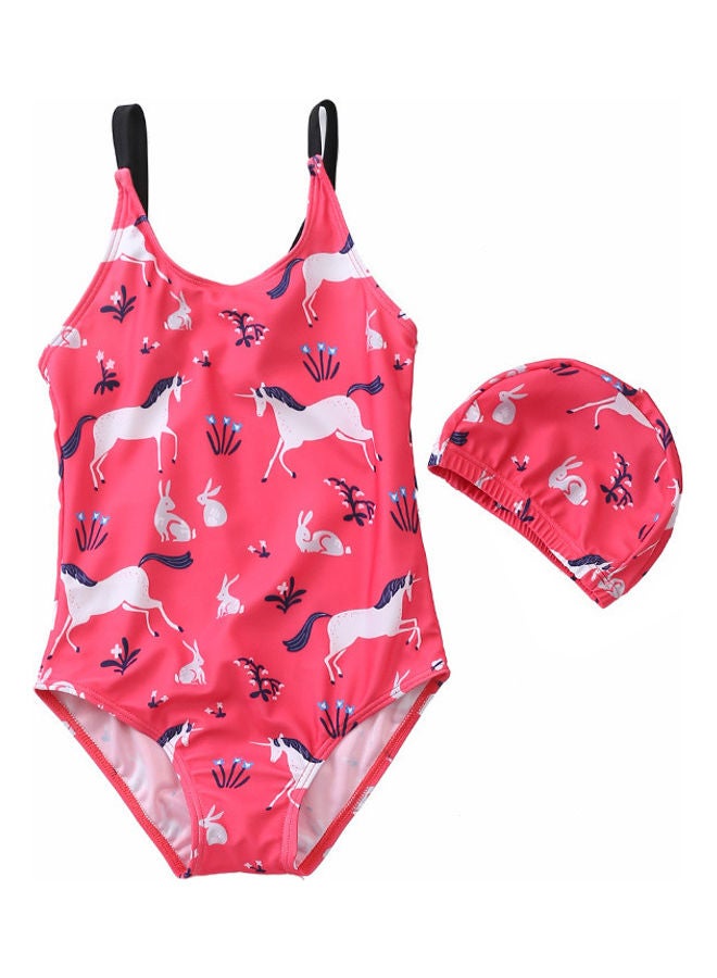 XiuWoo Girl's Cute Swimwear With Cap 110cm 