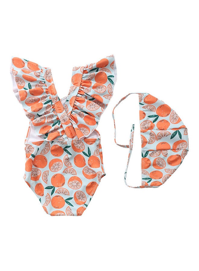 XiuWoo Girl's Cute Swimwear With Cap 90cm 