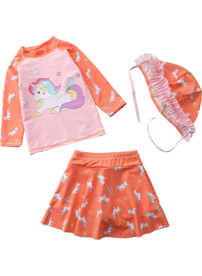 XiuWoo 2-Piece Girl's Cute Swimwear With Cap 90cm 