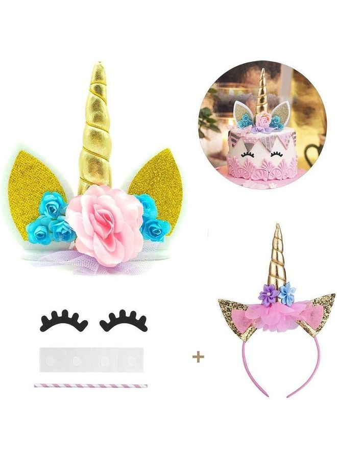 Unicorn Cake Topper with Eyelashes for Birthday Party  - Image 3
