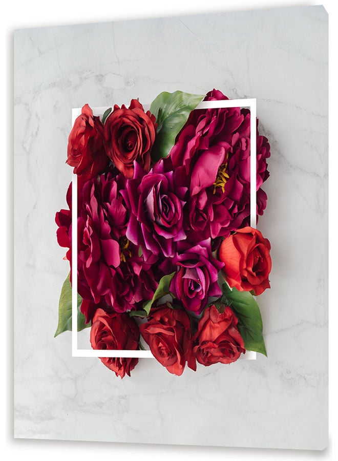 Roses Theme Canvas Wall Art Red/Green/Grey L - Image 1