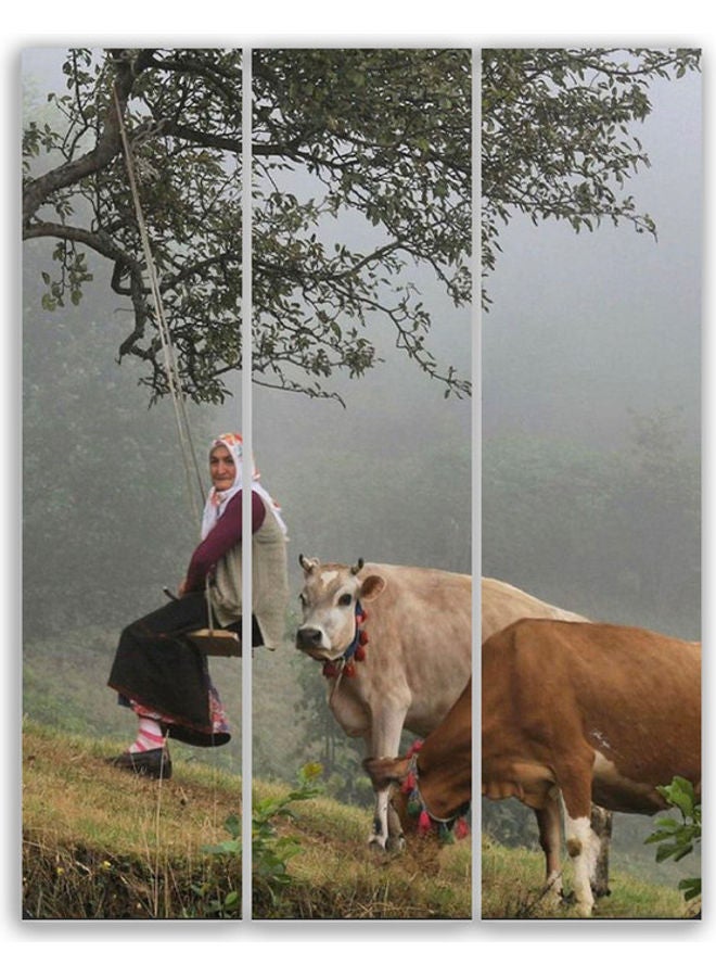 طقم لوحات فنية بتصميم النساء والأبقار مكون من 3 قطع متعدد الألوان S - Image 1