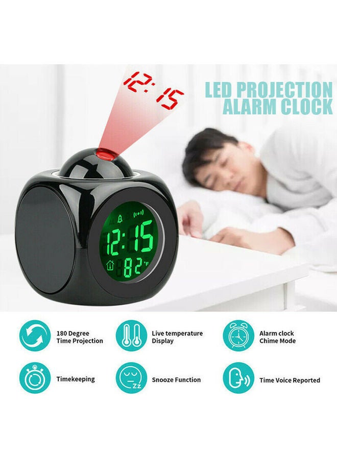 Toshionics - LCD Projection Voice Talking Digital Alarm Clock White 10x8x8cm - Image 1