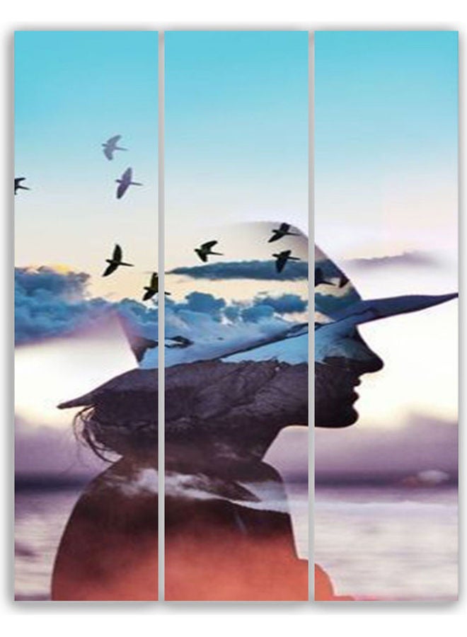 3-Piece Man Wearing A Hat Under The Shadow Of The Sky Theme Wall Art Set Multicolour S - Image 1