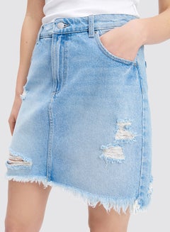 Mohito Raw Hem Denim Skirt Blue  - Image 4