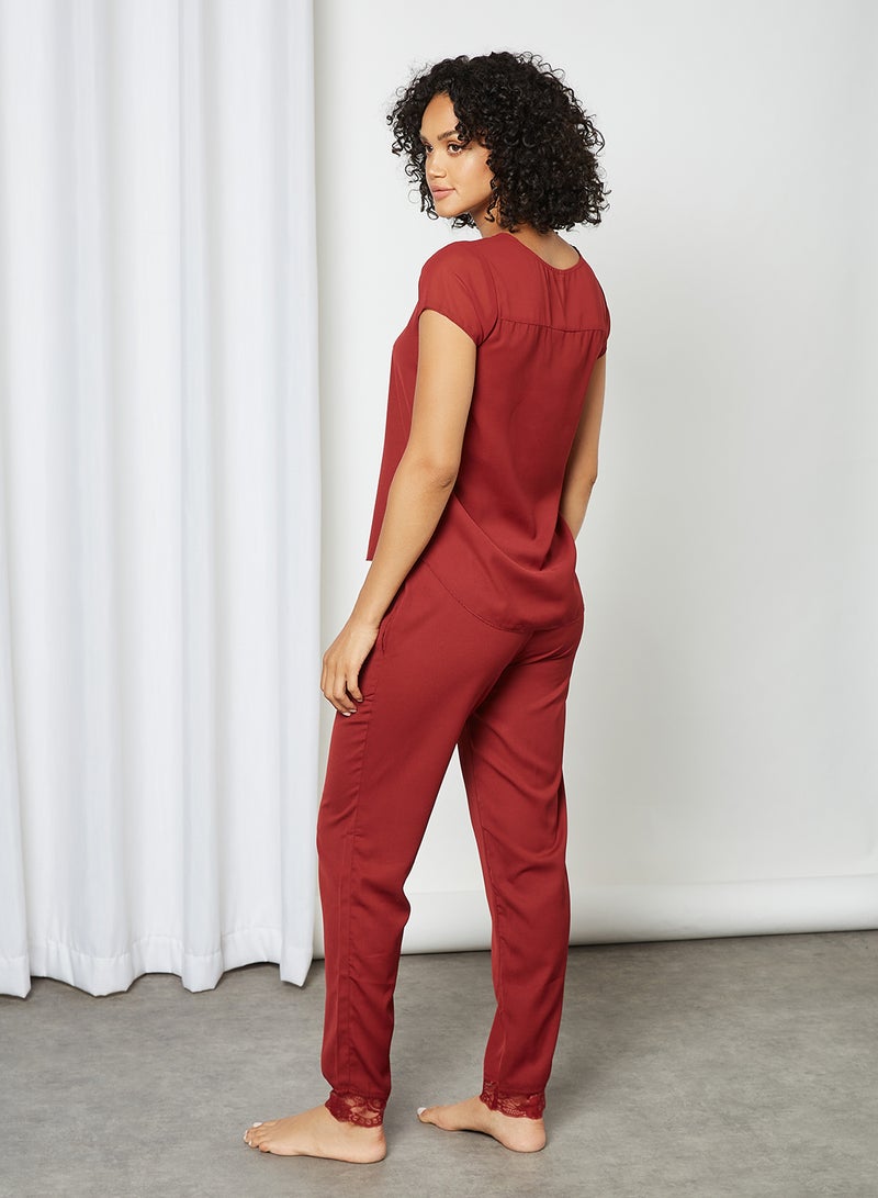 zivame Lace Panel Pyjama Top Maroon  - Image 2