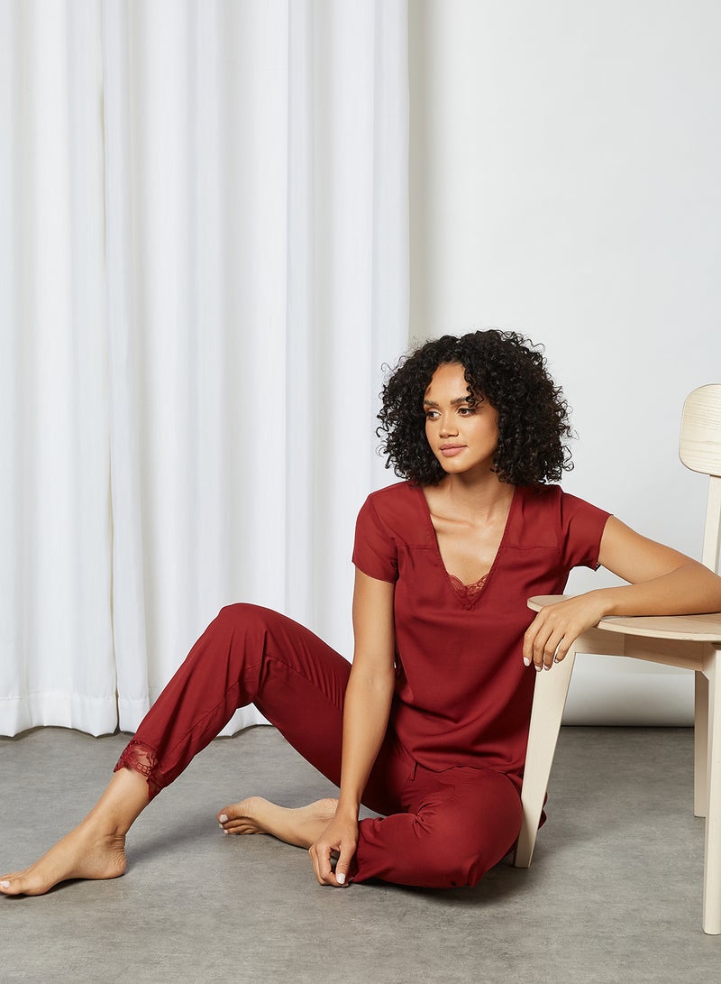 zivame Lace Panel Pyjama Top Maroon  - Image 3
