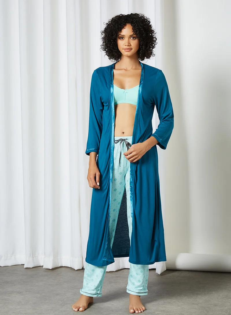zivame Matte & Shine Jersey Mid-Calf Robe Teal