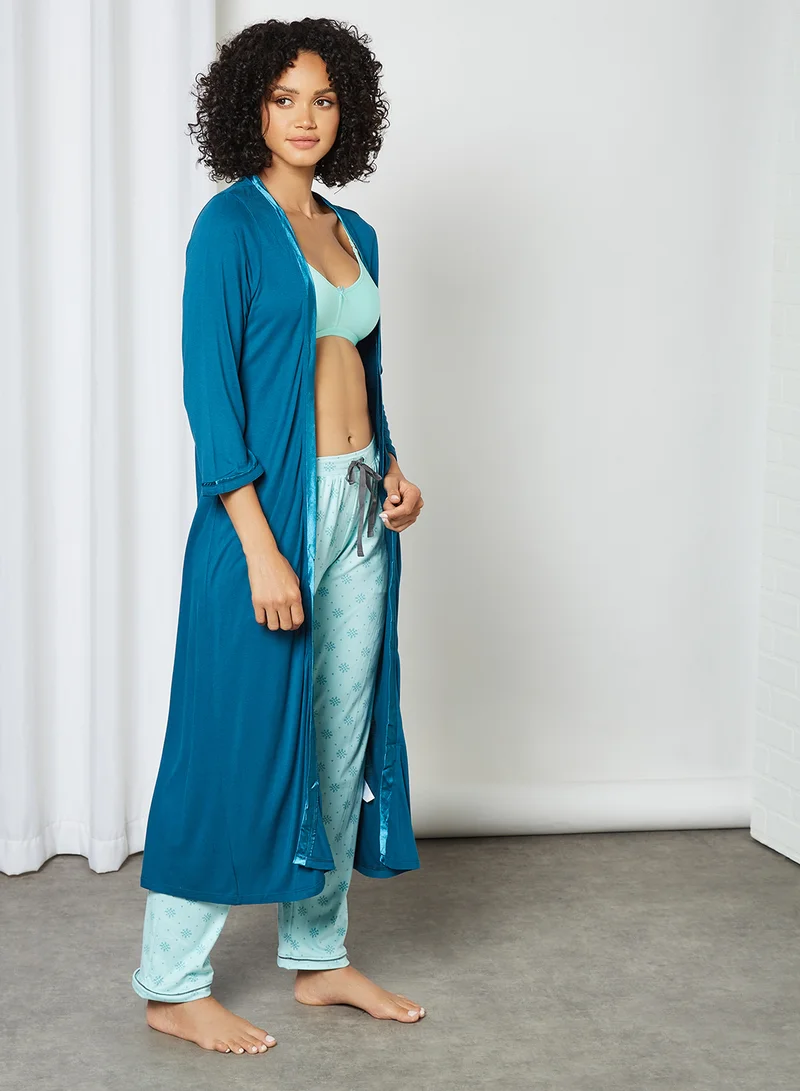 zivame Matte & Shine Jersey Mid-Calf Robe Teal