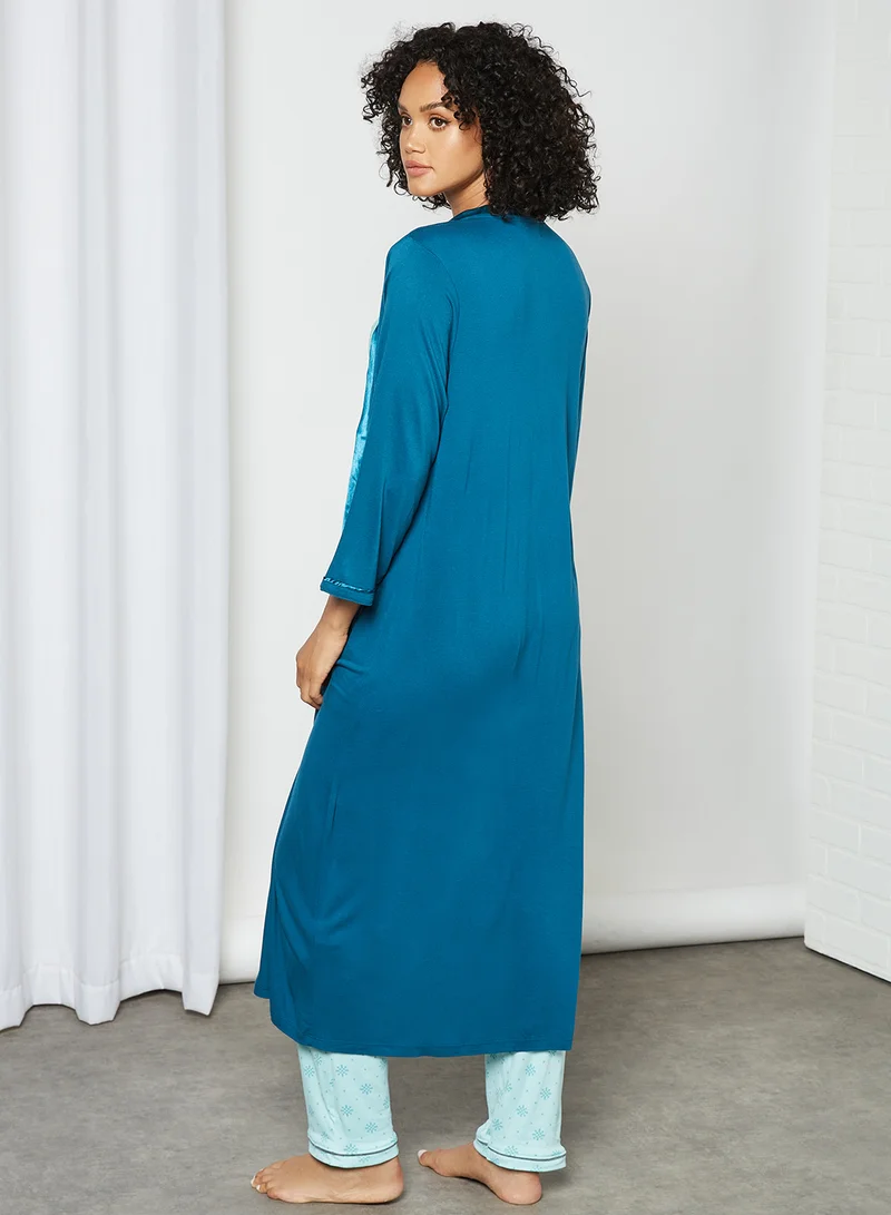 zivame Matte & Shine Jersey Mid-Calf Robe Teal