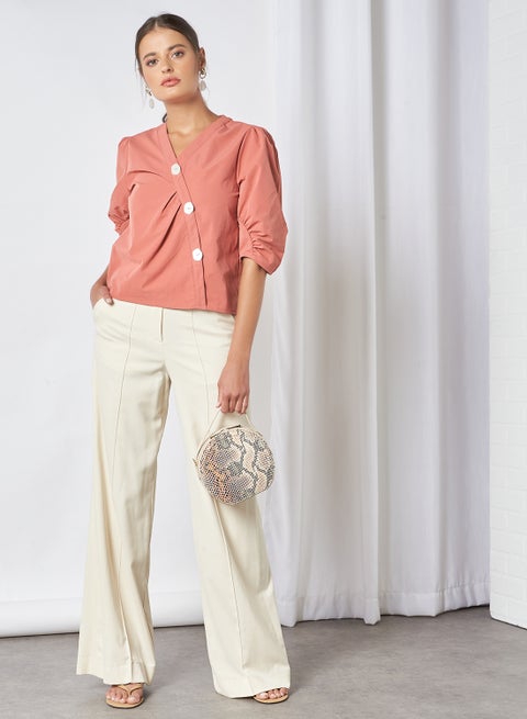 Button Front Top Brown